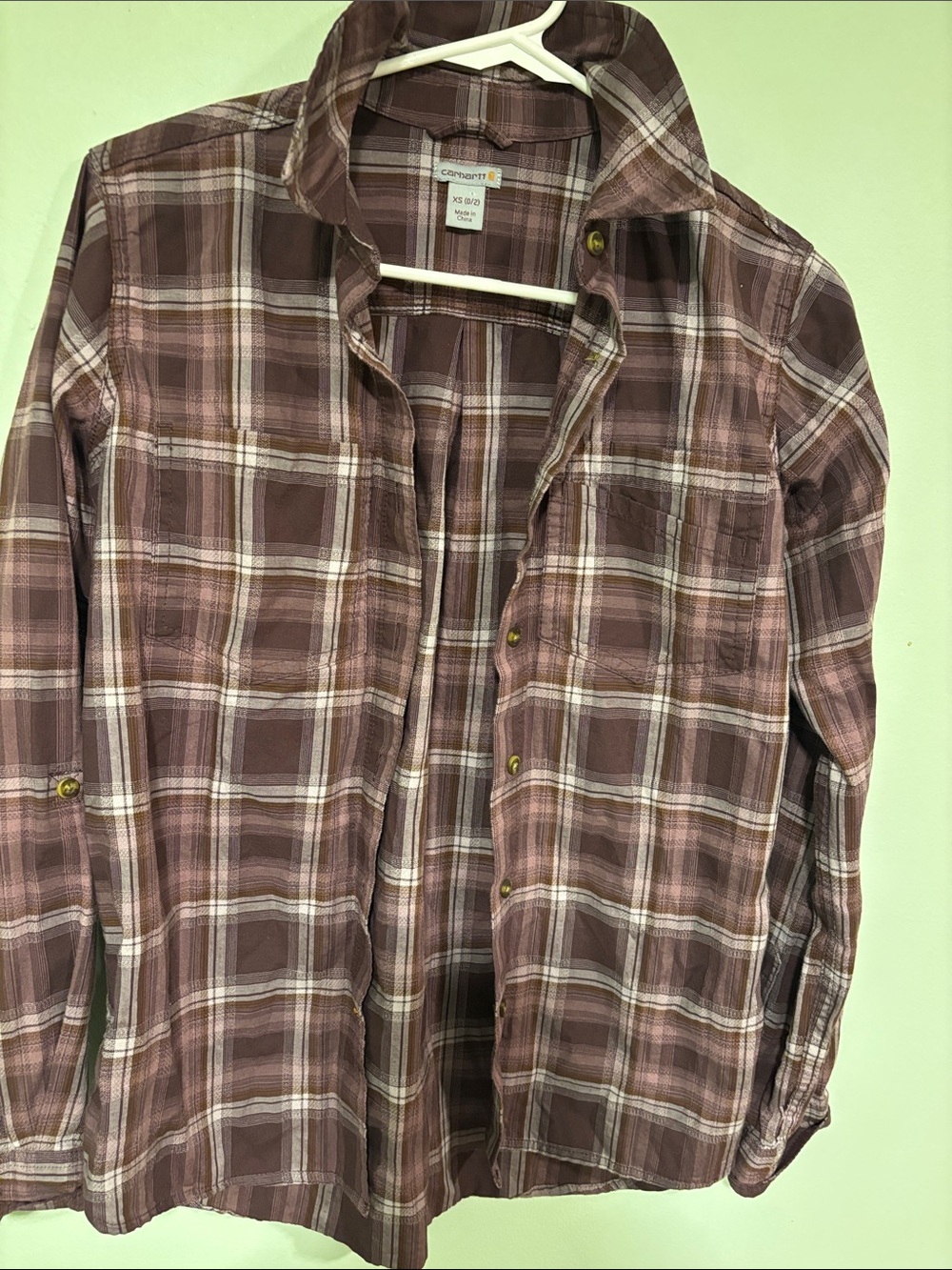 Carhartt Women’s Plaid Button-Up Shirt - Mauve/Brown